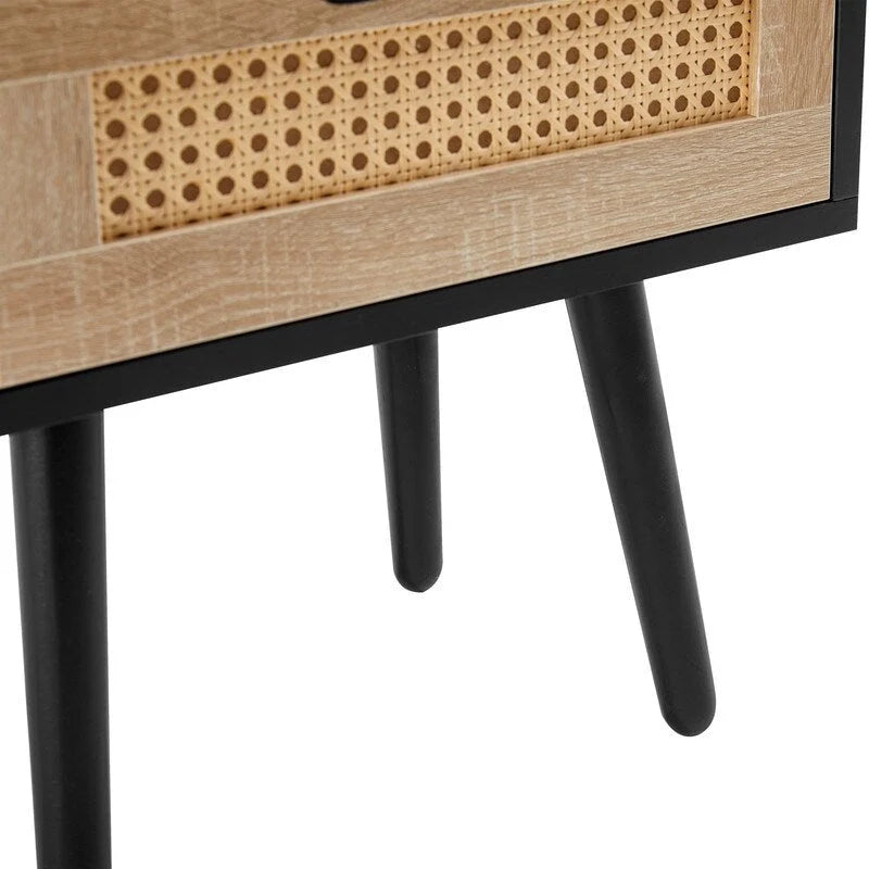Tavolino in Rattan Naturale/Bianco/Nero con Cassetto, Singolo