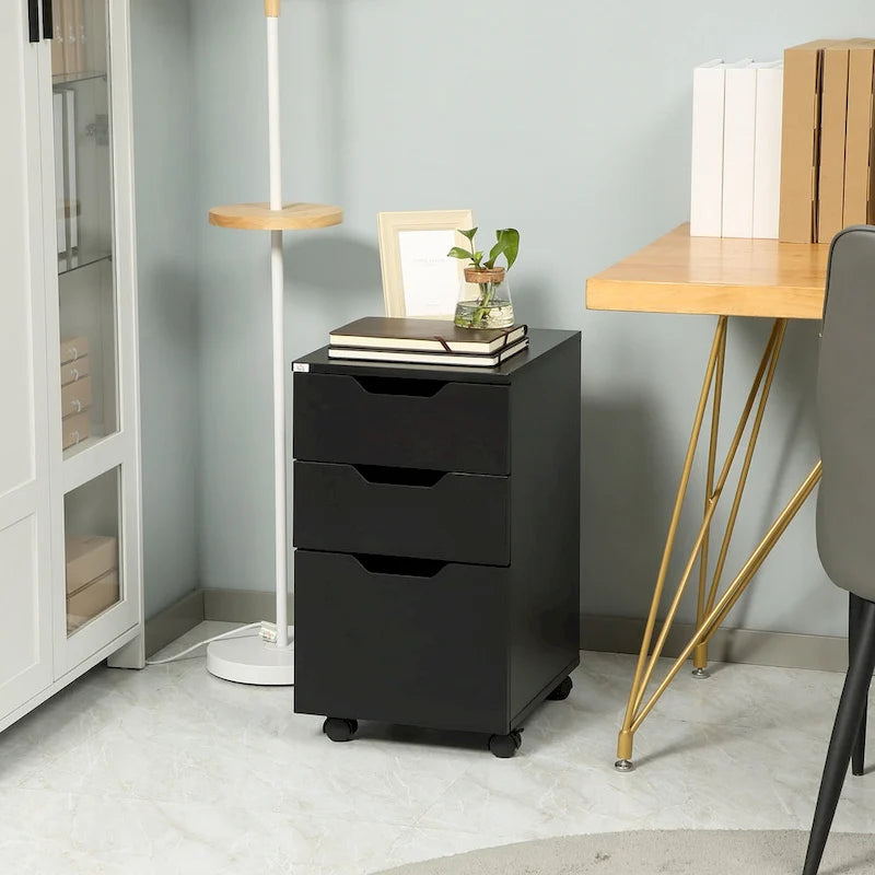 Schedario mobile a 3 cassetti con rotelle, supporto per stampante, schedario verticale