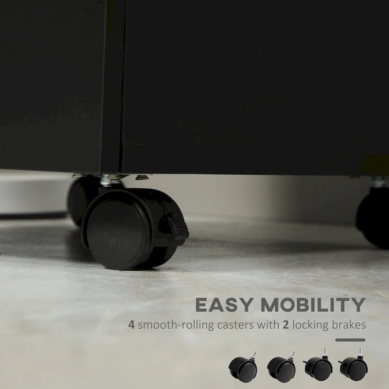 Schedario mobile a 3 cassetti con rotelle, supporto per stampante, schedario verticale