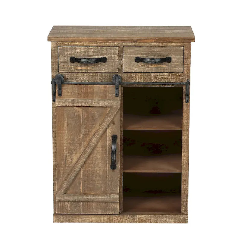 Armadietto contenitore rustico marrone con anta scorrevole a fienile - 31,8 A x 24 L x 12 P