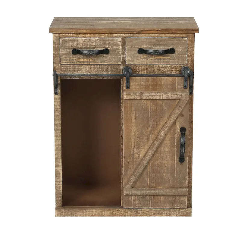 Armadietto contenitore rustico marrone con anta scorrevole a fienile - 31,8 A x 24 L x 12 P