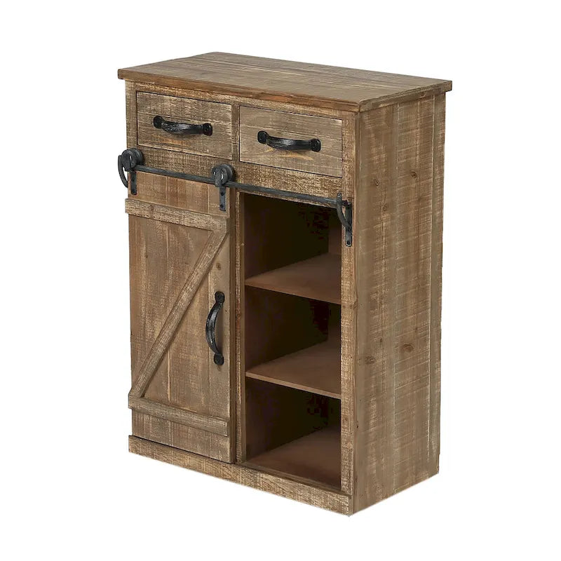 Armadietto contenitore rustico marrone con anta scorrevole a fienile - 31,8 A x 24 L x 12 P