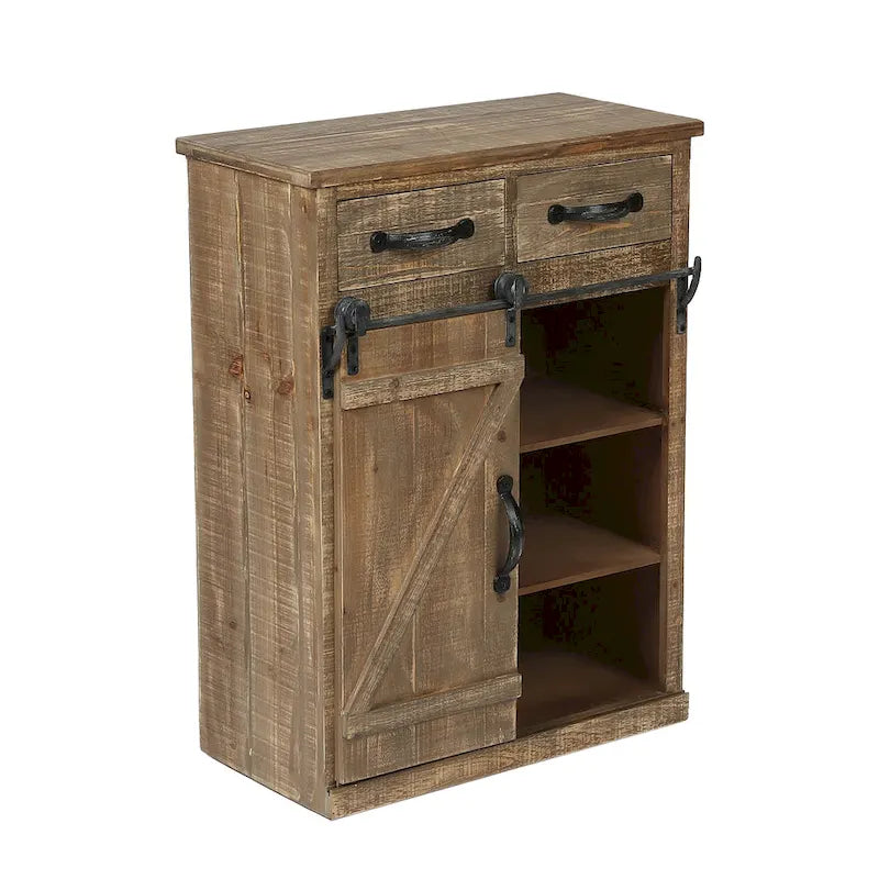 Armadietto contenitore rustico marrone con anta scorrevole a fienile - 31,8 A x 24 L x 12 P