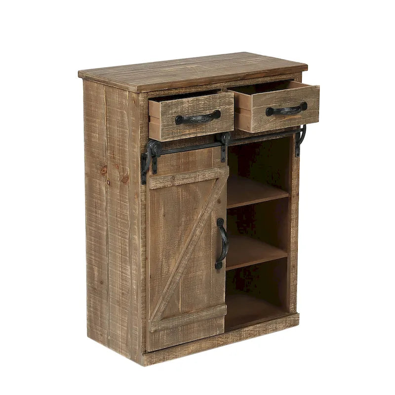 Armadietto contenitore rustico marrone con anta scorrevole a fienile - 31,8 A x 24 L x 12 P