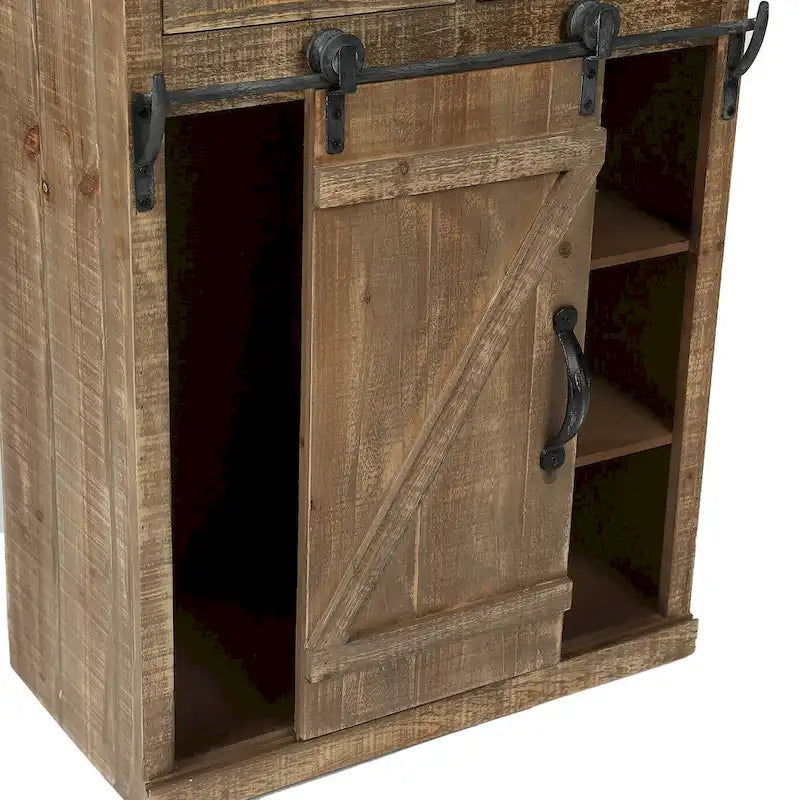 Armadietto contenitore rustico marrone con anta scorrevole a fienile - 31,8 A x 24 L x 12 P