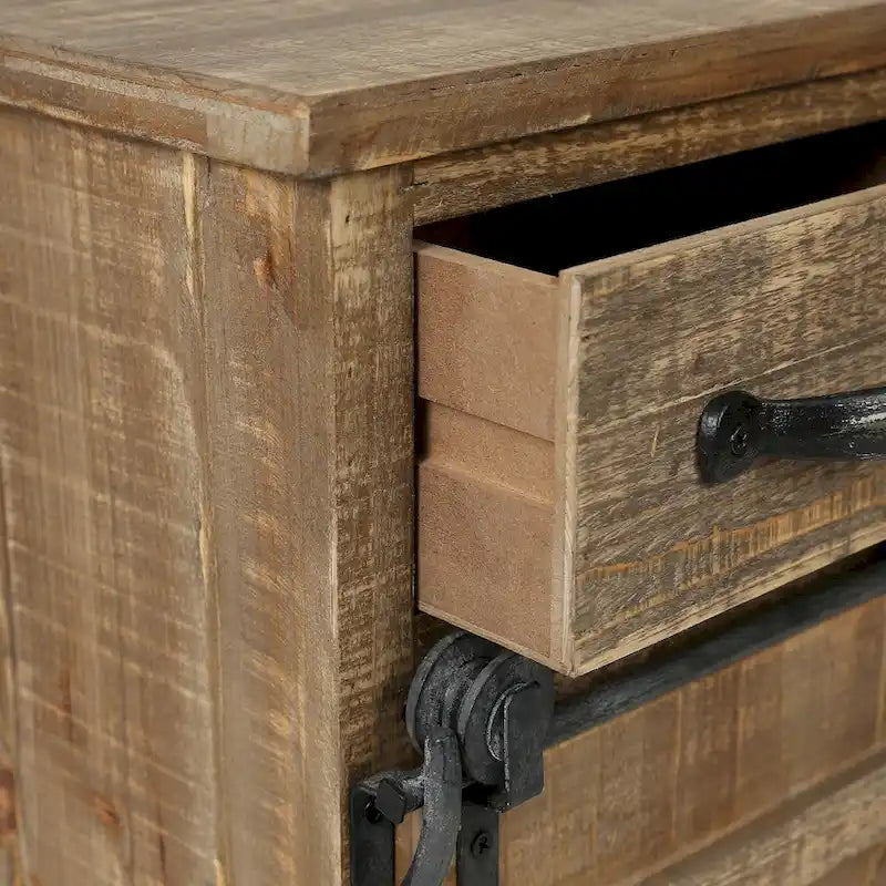 Armadietto contenitore rustico marrone con anta scorrevole a fienile - 31,8 A x 24 L x 12 P