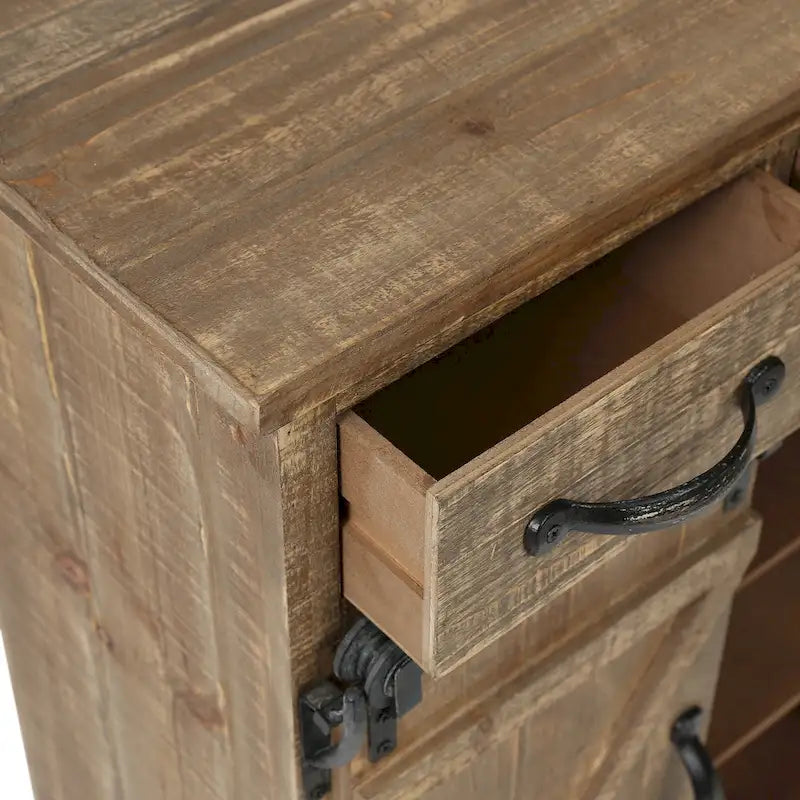 Armadietto contenitore rustico marrone con anta scorrevole a fienile - 31,8 A x 24 L x 12 P