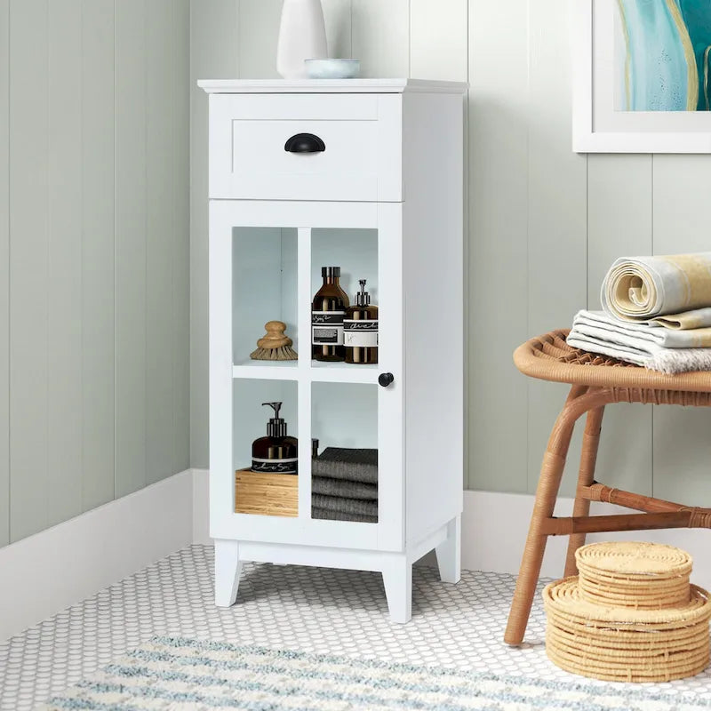 Mobiletto e tavolino da bagno sottile in MDF bianco