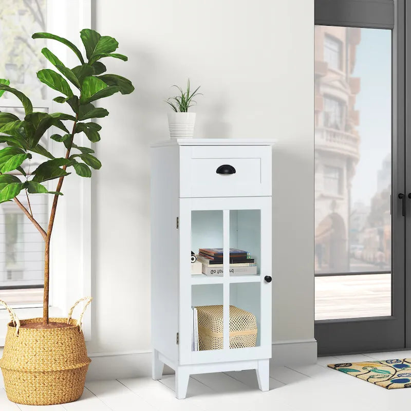 Mobiletto e tavolino da bagno sottile in MDF bianco