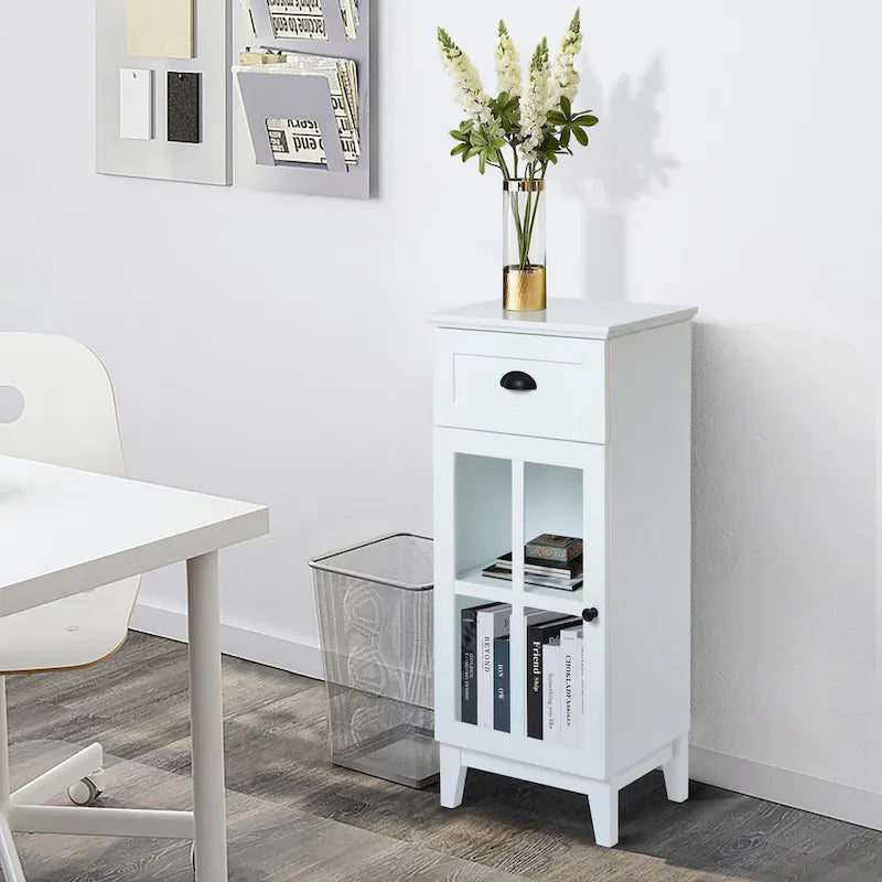 Mobiletto e tavolino da bagno sottile in MDF bianco