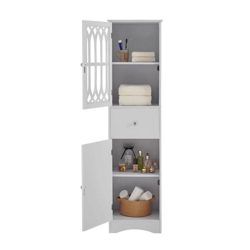 Mobiletto alto da bagno bianco indipendente con cassetto e ante, 1 persona