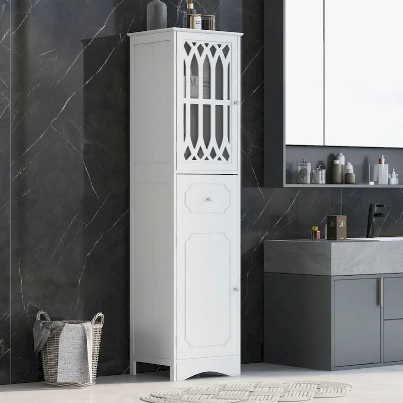 Mobiletto alto da bagno bianco indipendente con cassetto e ante, 1 persona