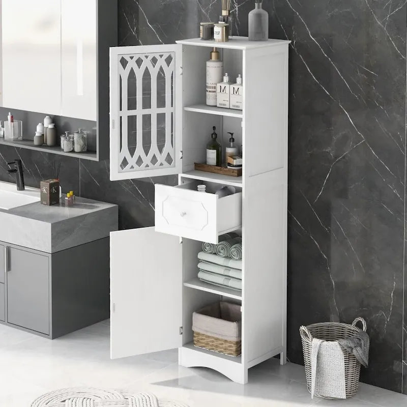 Mobiletto alto da bagno bianco indipendente con cassetto e ante, 1 persona