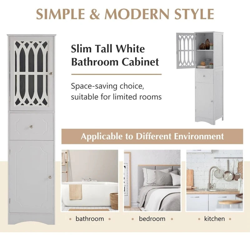 Mobiletto alto da bagno bianco indipendente con cassetto e ante, 1 persona