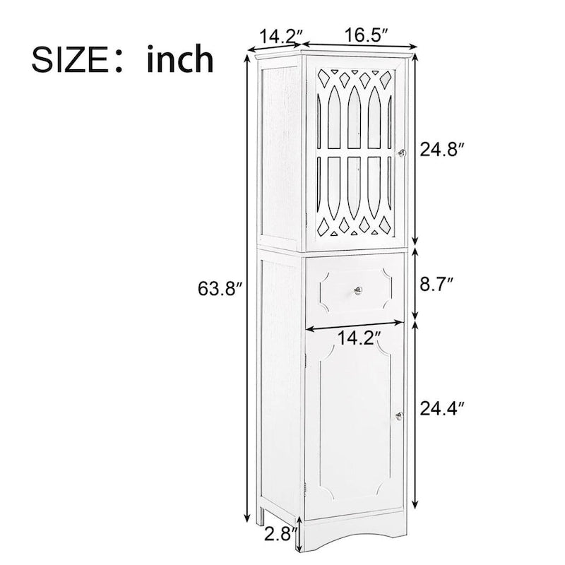 Mobiletto alto da bagno bianco indipendente con cassetto e ante, 1 persona
