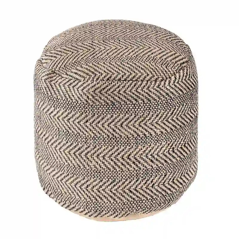 Pouf ottomano rotondo in juta intrecciata Chevron, poggiapiedi bohémien naturale