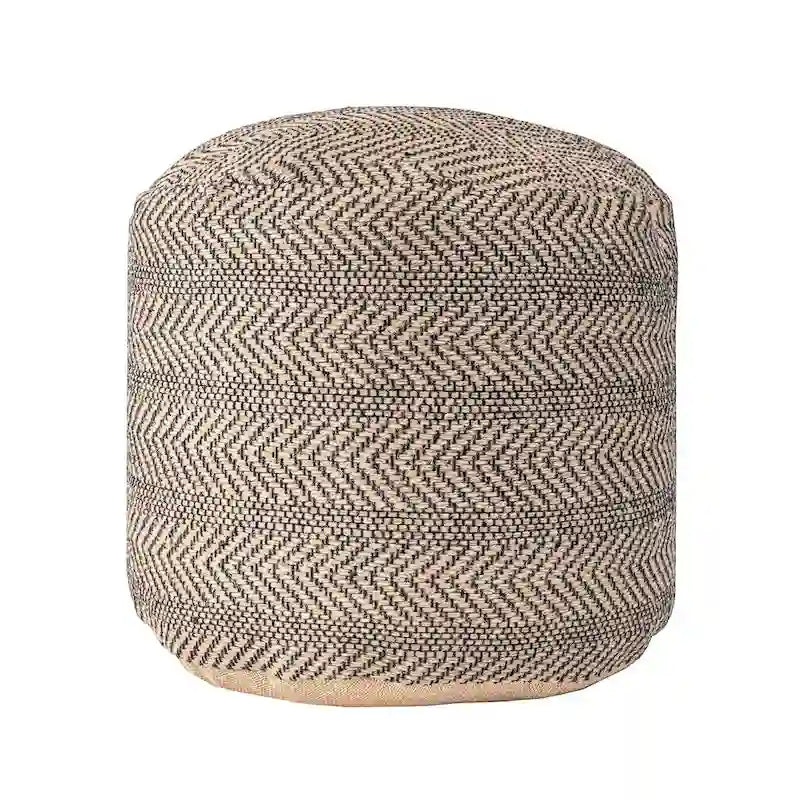 Pouf ottomano rotondo in juta intrecciata Chevron, poggiapiedi bohémien naturale