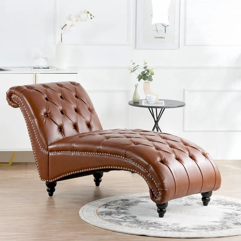 Chaise longue marrone trapuntata senza braccioli, singola