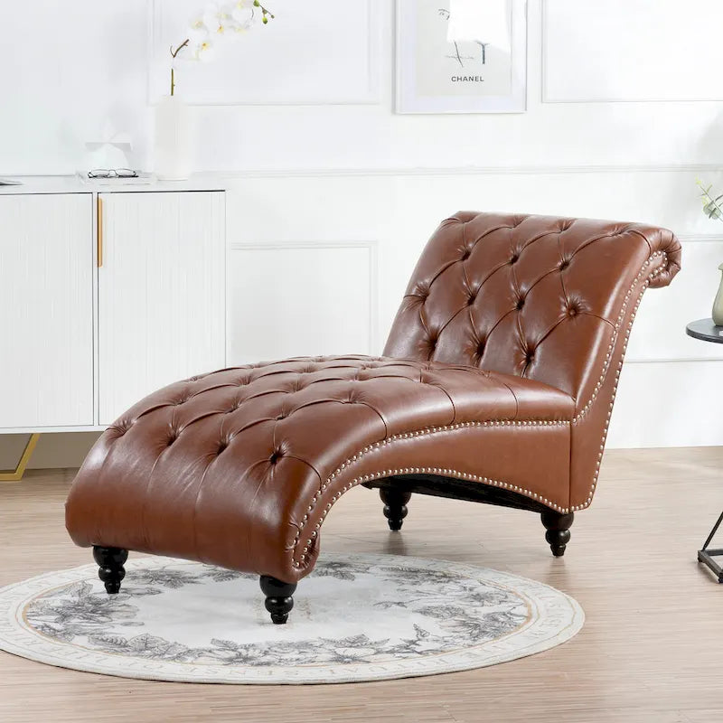 Chaise longue marrone trapuntata senza braccioli, singola