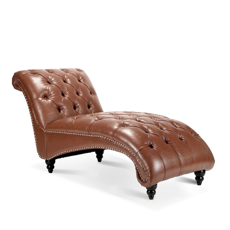 Chaise longue marrone trapuntata senza braccioli, singola