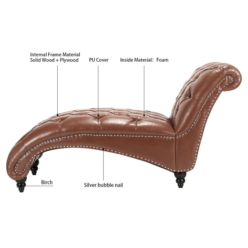 Chaise longue marrone trapuntata senza braccioli, singola