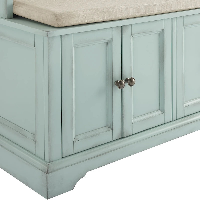 Albero da ingresso con panca, ganci e armadietti, colore blu mare / bianco anticato – 1 Persona