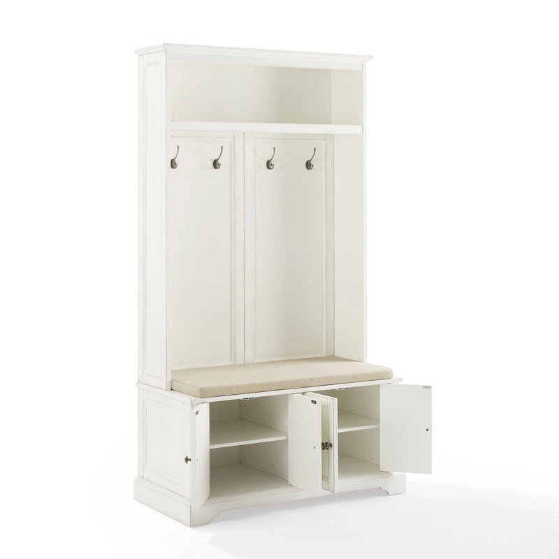 Albero da ingresso con panca, ganci e armadietti, colore blu mare / bianco anticato – 1 Persona