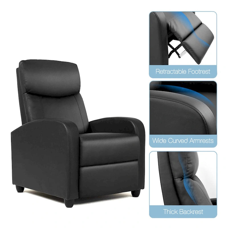 Poltrona Reclinabile Push-Back – Tessuto, Posto Singolo (Nero / Grigio / Rosso / Blu)