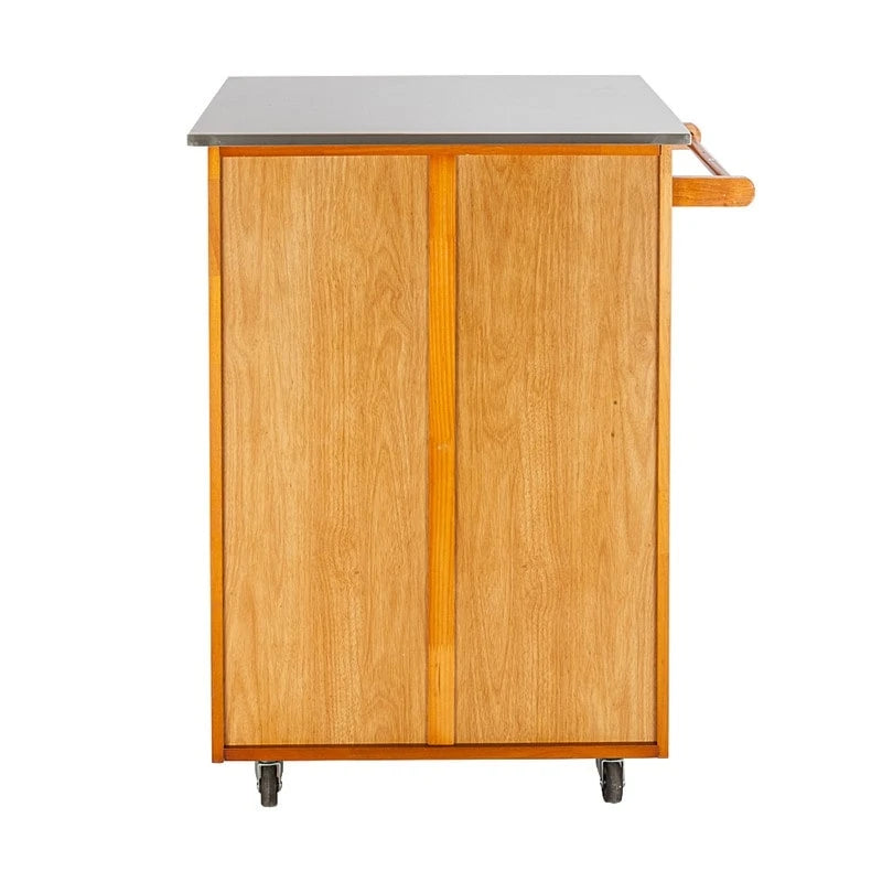 Carrello da cucina in legno di gomma marrone con ripiano in acciaio inossidabile, 1 persona