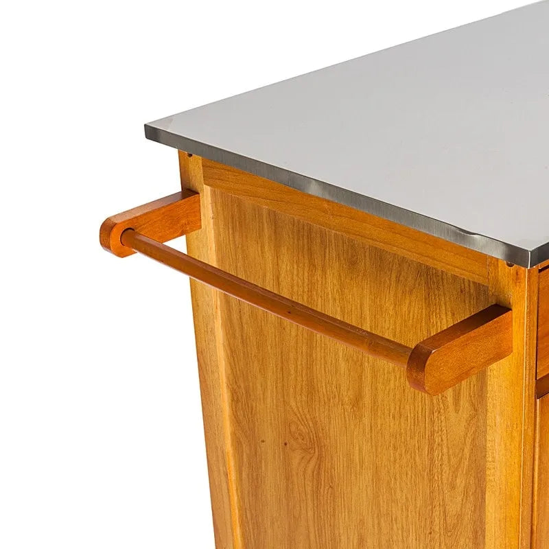 Carrello da cucina in legno di gomma marrone con ripiano in acciaio inossidabile, 1 persona
