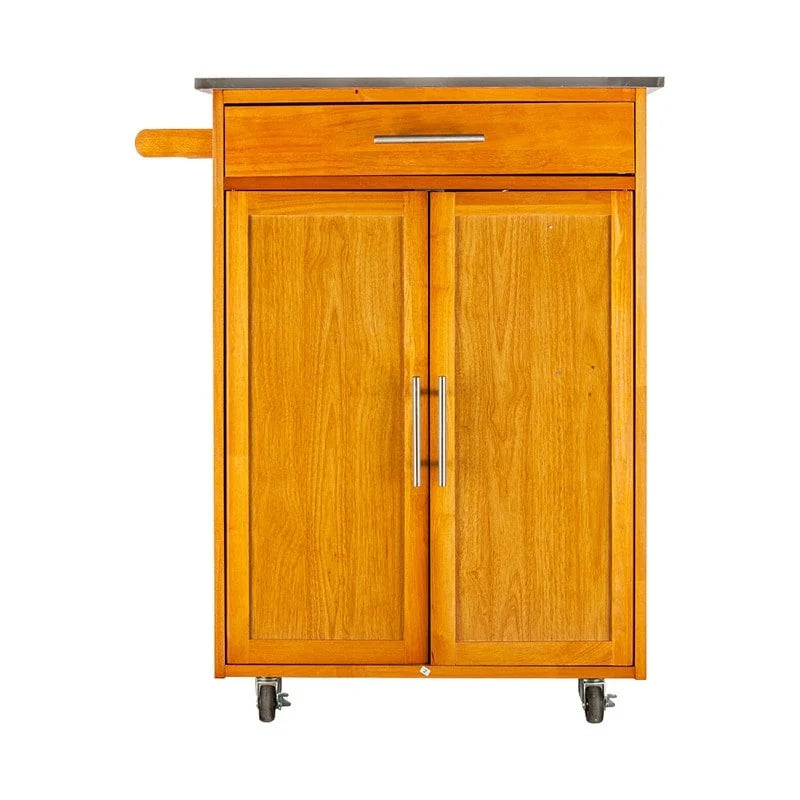 Carrello da cucina in legno di gomma marrone con ripiano in acciaio inossidabile, 1 persona