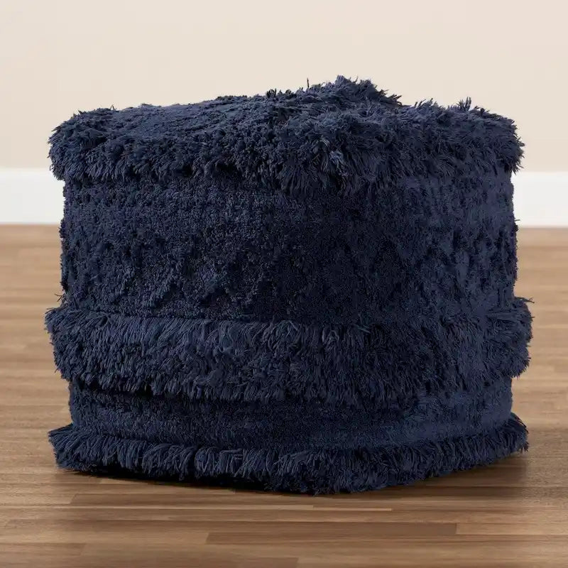 Pouf Ottomano Marocchino Tessuto a Mano in Cotone Felpato con Frange