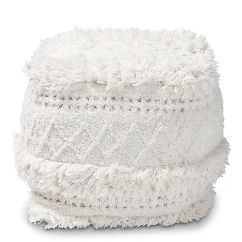 Pouf Ottomano Marocchino Tessuto a Mano in Cotone Felpato con Frange