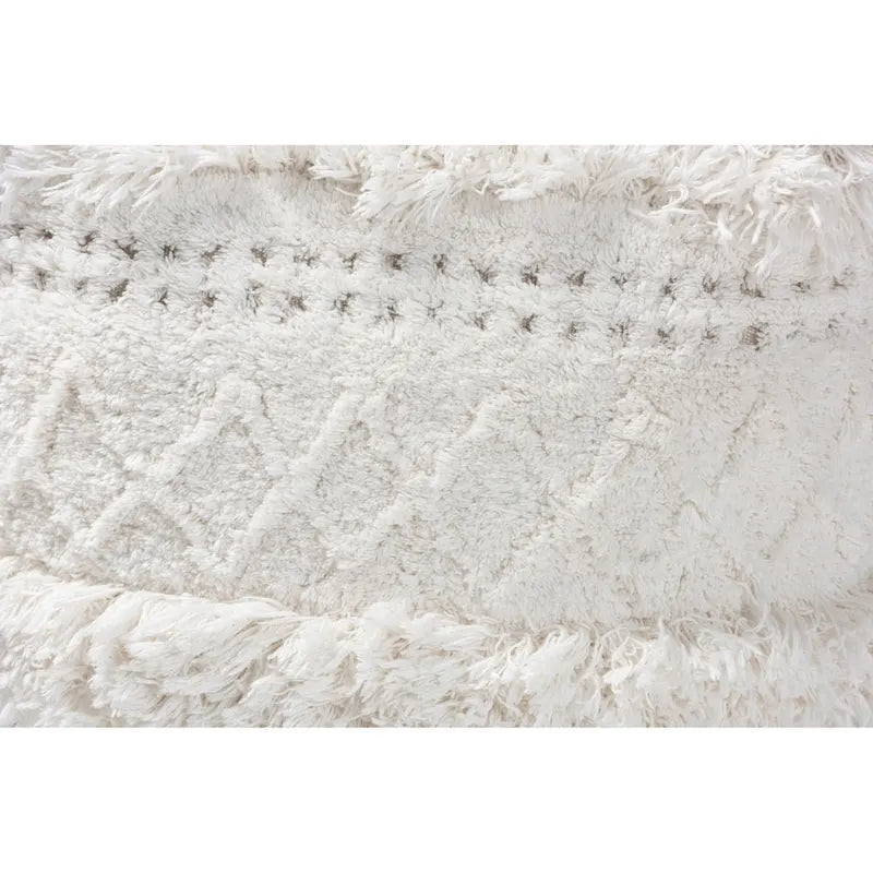 Pouf Ottomano Marocchino Tessuto a Mano in Cotone Felpato con Frange