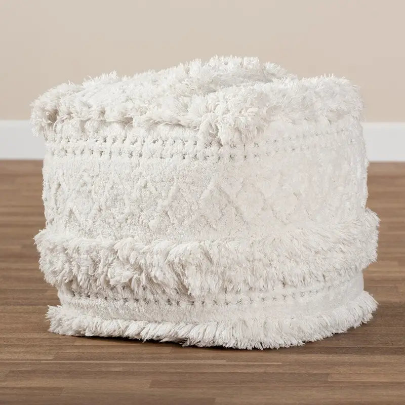 Pouf Ottomano Marocchino Tessuto a Mano in Cotone Felpato con Frange