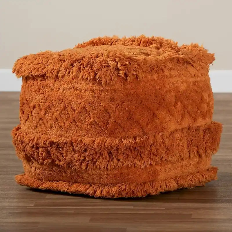 Pouf Ottomano Marocchino Tessuto a Mano in Cotone Felpato con Frange