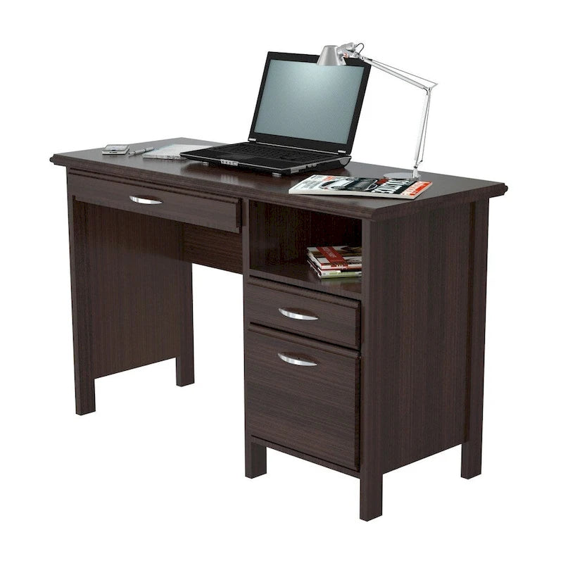 Scrivania per Computer color Espresso con Cassetti e Vassoio Tastiera