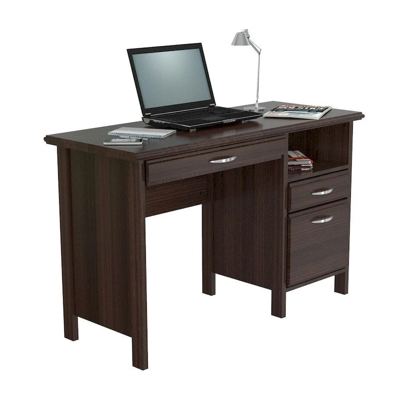 Scrivania per Computer color Espresso con Cassetti e Vassoio Tastiera
