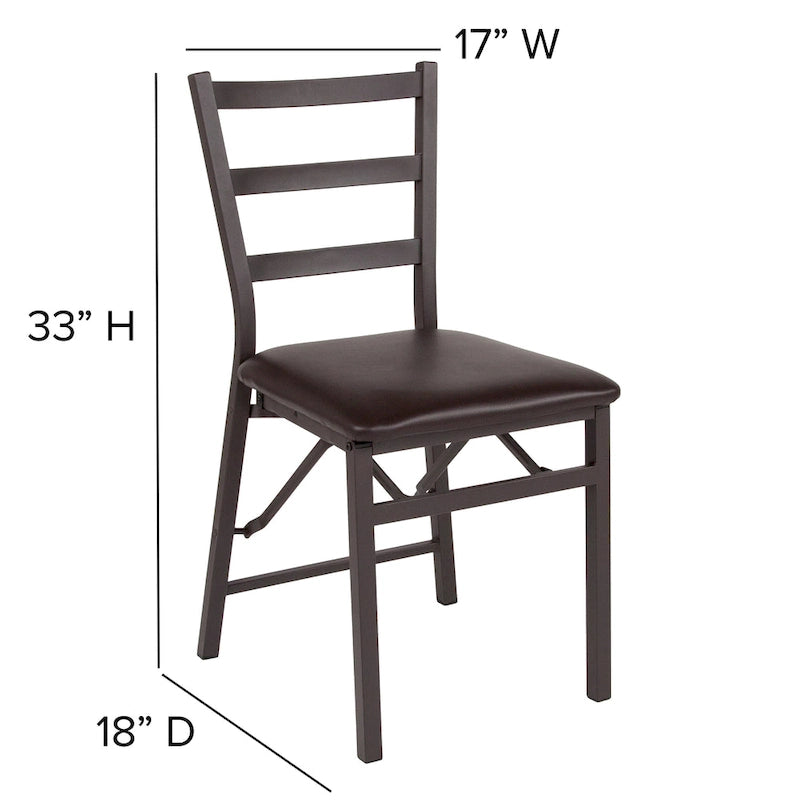 Sedia pieghevole marrone con schienale a pioli, sedile in vinile, set da 2