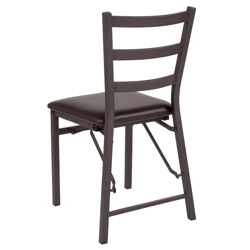Sedia pieghevole marrone con schienale a pioli, sedile in vinile, set da 2