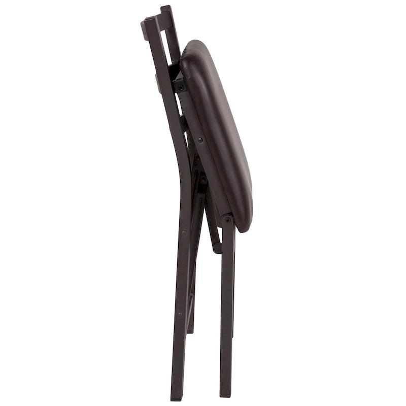 Sedia pieghevole marrone con schienale a pioli, sedile in vinile, set da 2