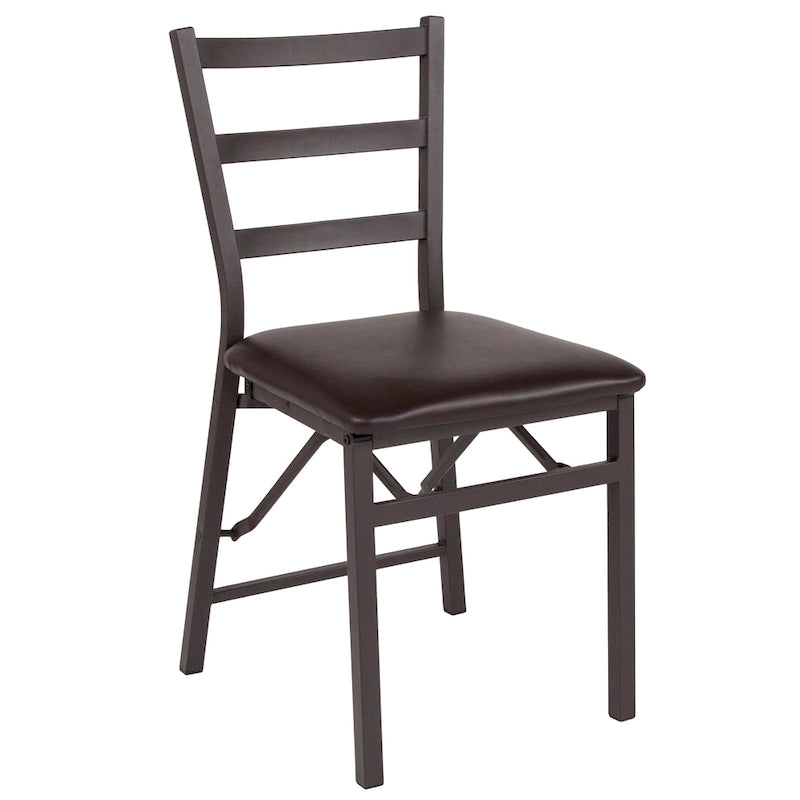 Sedia pieghevole marrone con schienale a pioli, sedile in vinile, set da 2
