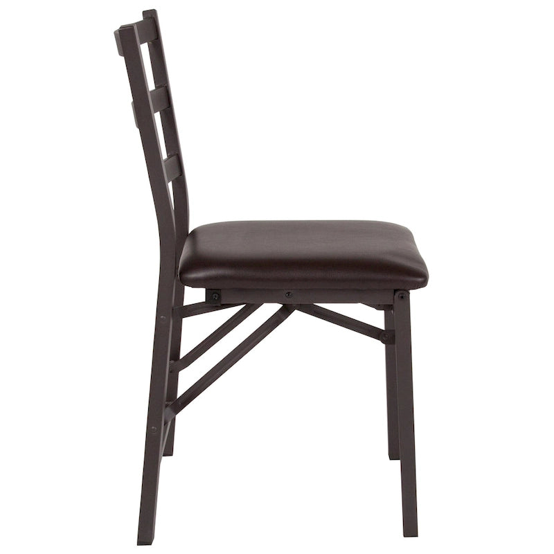 Sedia pieghevole marrone con schienale a pioli, sedile in vinile, set da 2
