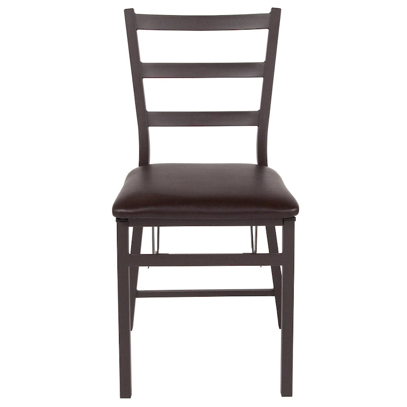 Sedia pieghevole marrone con schienale a pioli, sedile in vinile, set da 2