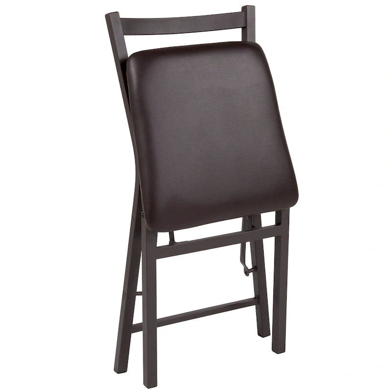 Sedia pieghevole marrone con schienale a pioli, sedile in vinile, set da 2