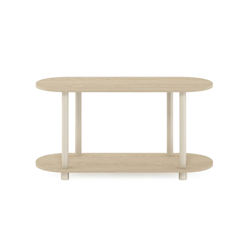 Tavolino ovale White/Bauhaus Oak con ripiano inferiore, 1 persona