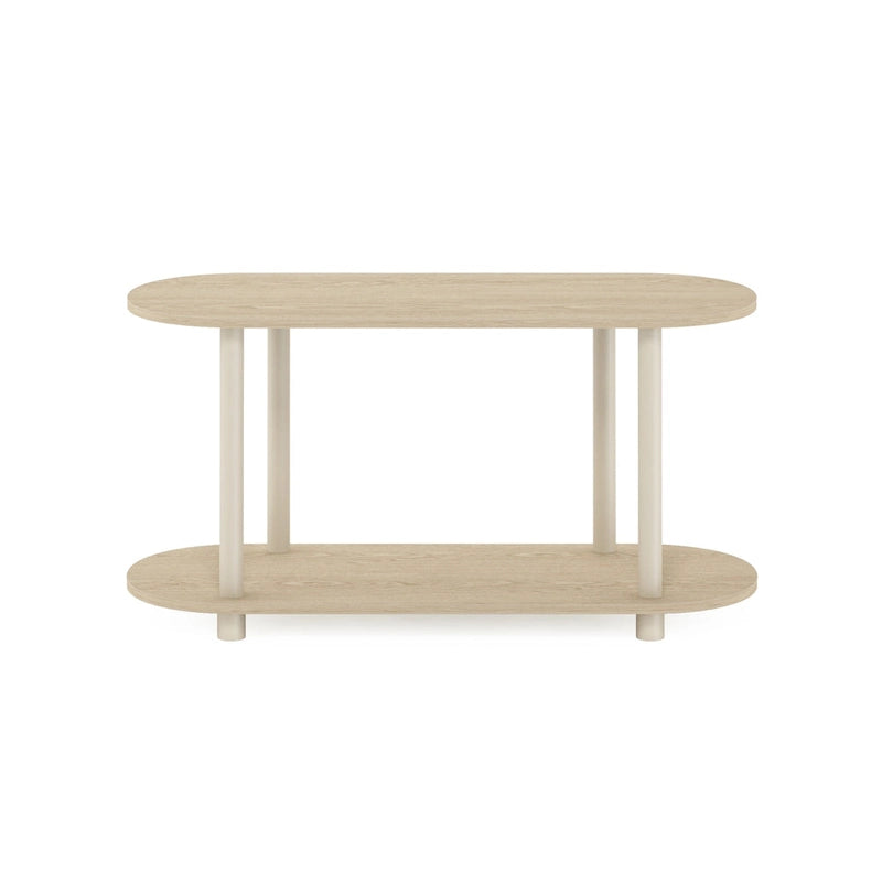 Tavolino ovale White/Bauhaus Oak con ripiano inferiore, 1 persona