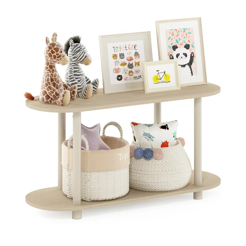 Tavolino ovale White/Bauhaus Oak con ripiano inferiore, 1 persona