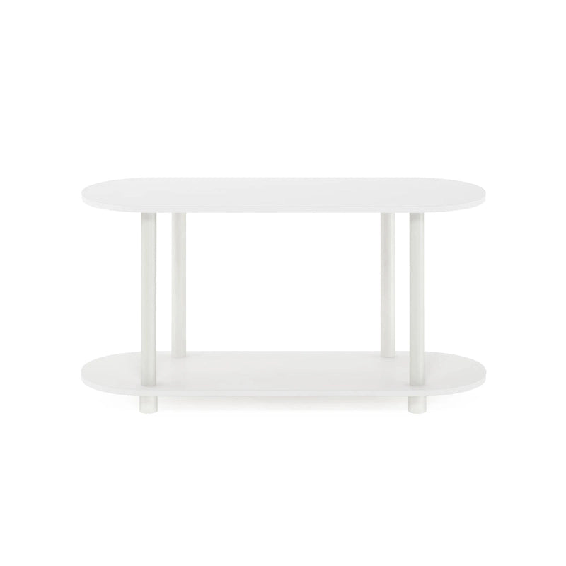 Tavolino ovale White/Bauhaus Oak con ripiano inferiore, 1 persona