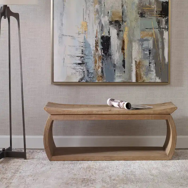 Panca in legno di olmo riciclato naturale, 1 posto, 42W x 17H x 14D